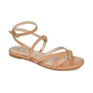 Journee Collection Womens Size 8.5 Faux Leather Serissa Strappy Flat Sandals Tan